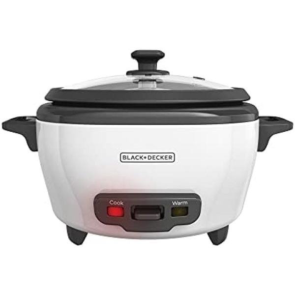 BLACK+DECKER Rice Cooker 6-Cup (Cooked) with Steaming Basket, Removable